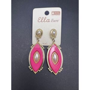 New! Ella Euro Pink Marquise Gold Tone Faux Pearl Earrings